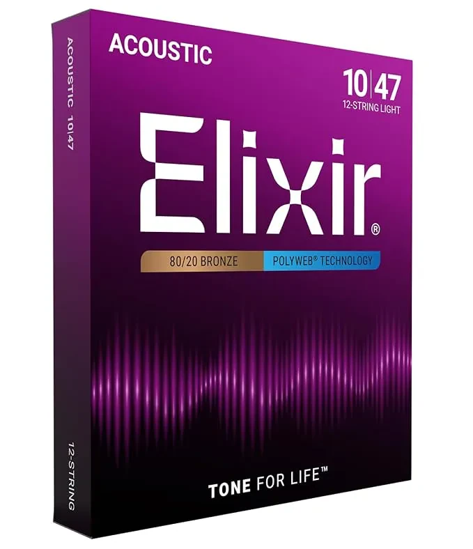 Комплект струн для 12-струнной акустической гитары Elixir 11150 POLYWEB, Light, бронза 80/20