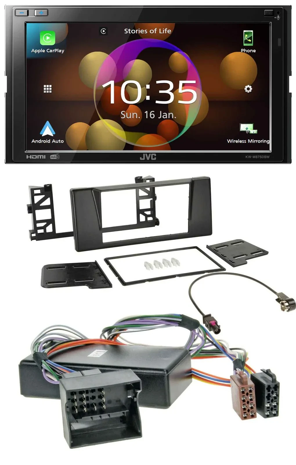 JVC DAB MP3 2DIN Bluetooth USB Autoradio für BMW 5er E39 X5 E53 Aktivsystem Quad