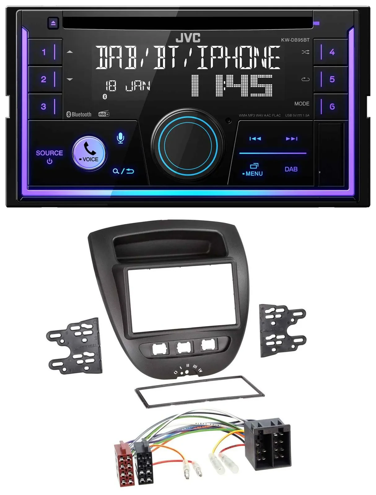 JVC MP3 USB 2DIN DAB Bluetooth CD Autoradio für Citroen C1 Toyota Aygo Peugeot 1