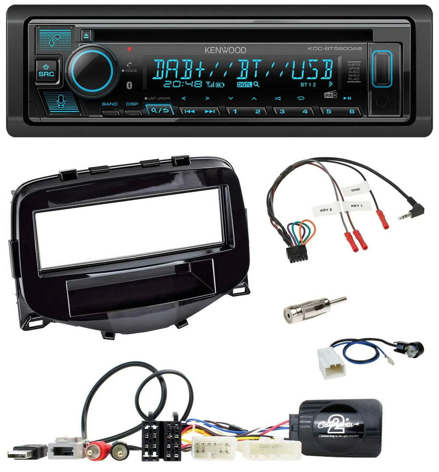 Автомагнитола для Toyota Aygo 2014–2021 Kenwood Bluetooth DAB CD USB, поддержка управления на руле