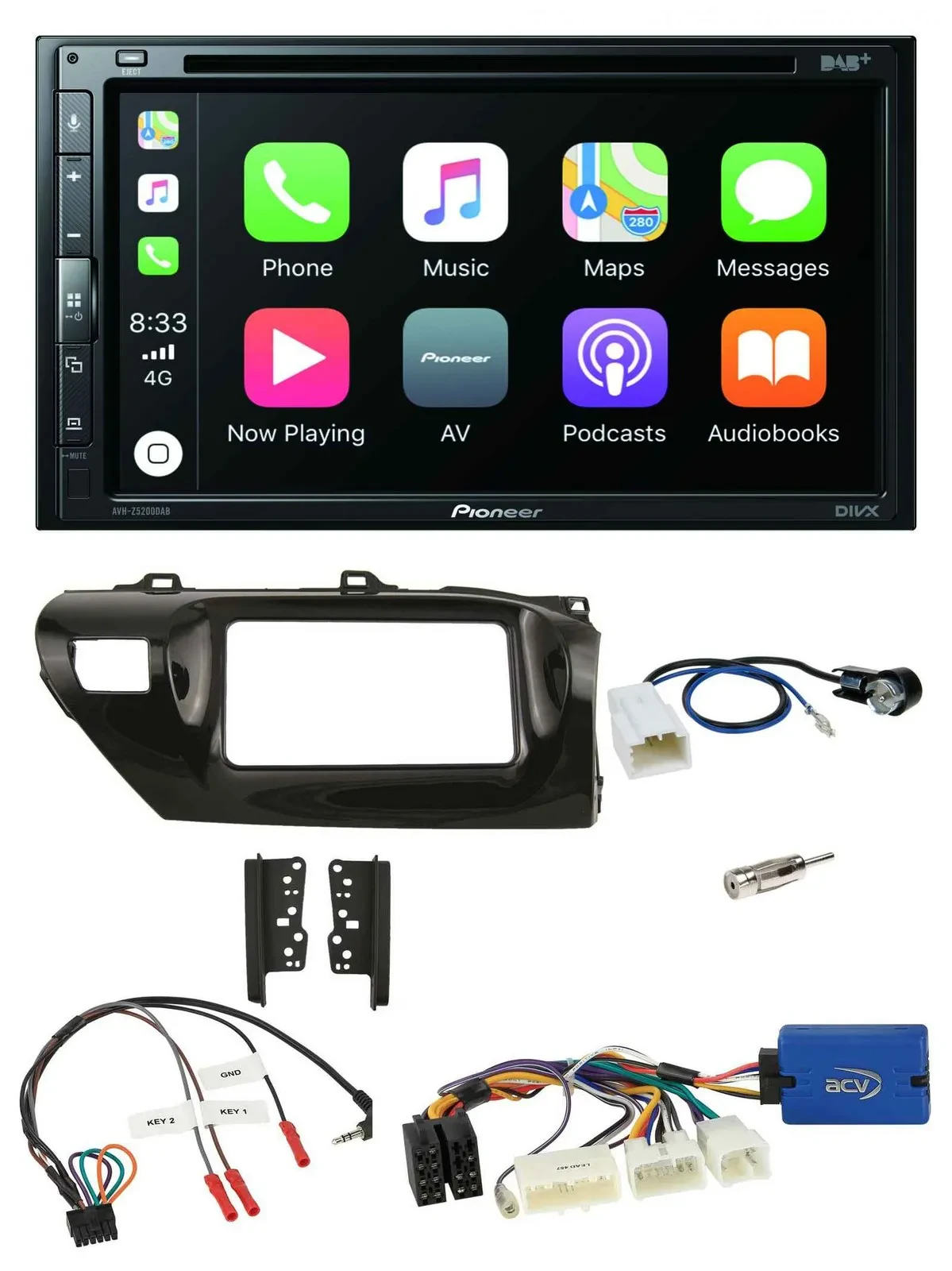 Автомагнитола Pioneer 2 DIN DVD, DAB, Bluetooth, USB для Toyota Hilux 2015–2020