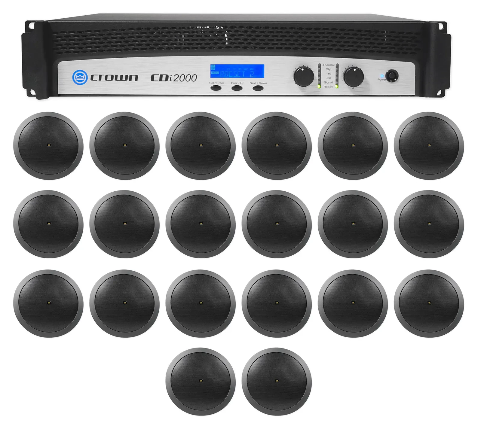 Crown CDi2000 800w 70V Commercial Amplifier+(20) JBL Black 30w Ceiling Speakers