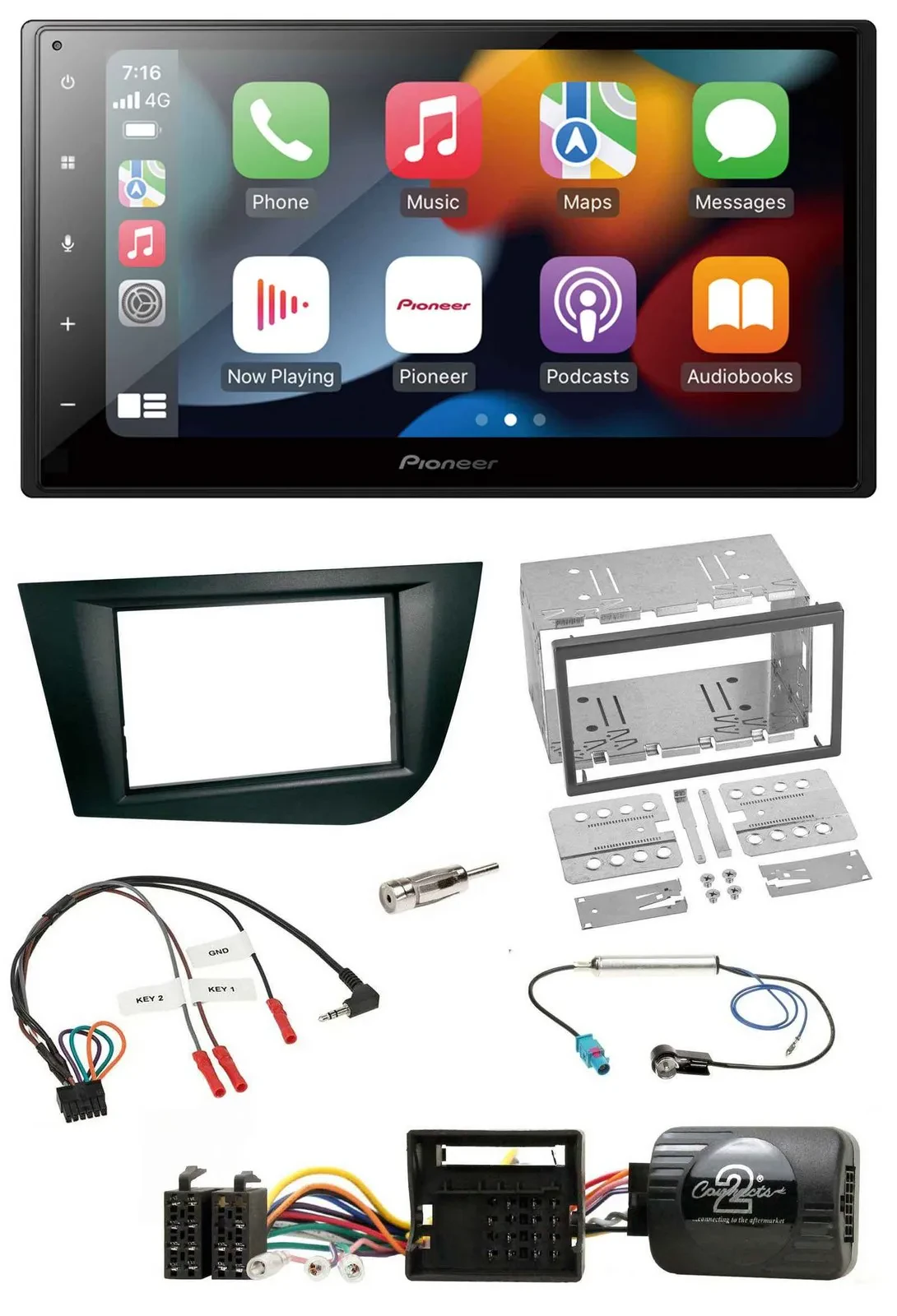 Автомагнитола Pioneer 2 DIN DAB, Bluetooth, USB, поддержка кнопок на руле, для Seat Leon 2005-2009, черный
