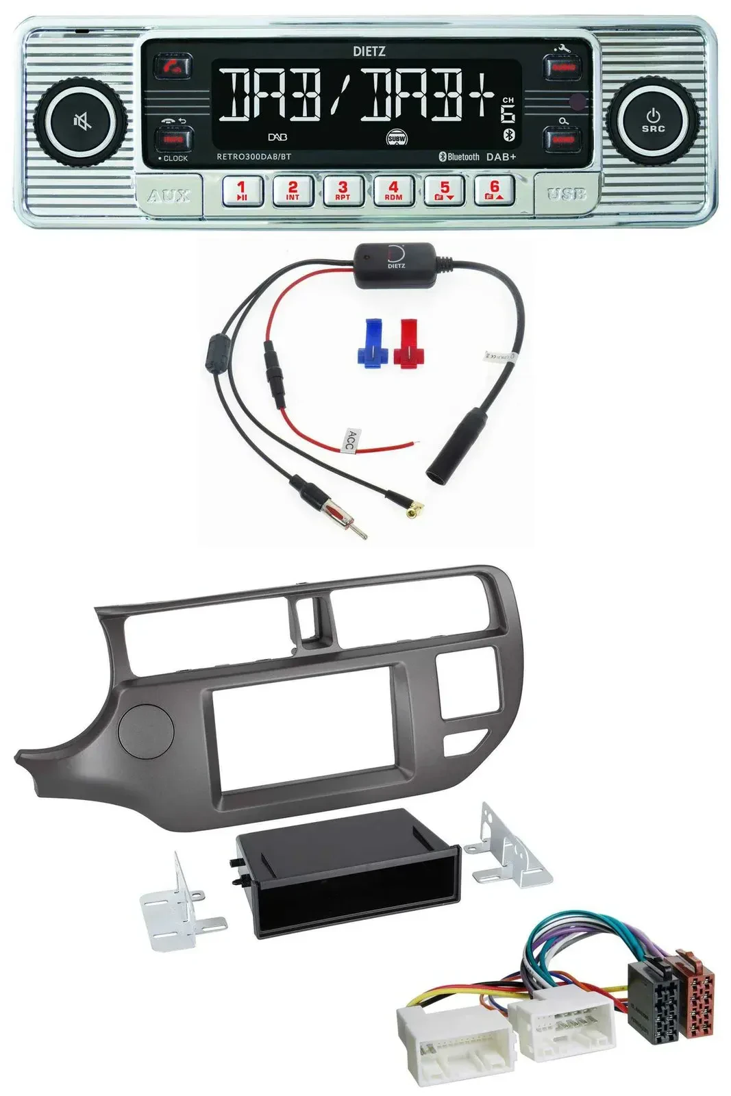 Dietz DAB USB MP3 Bluetooth Autoradio für Kia Rio UB 2011-2014 anthrazit