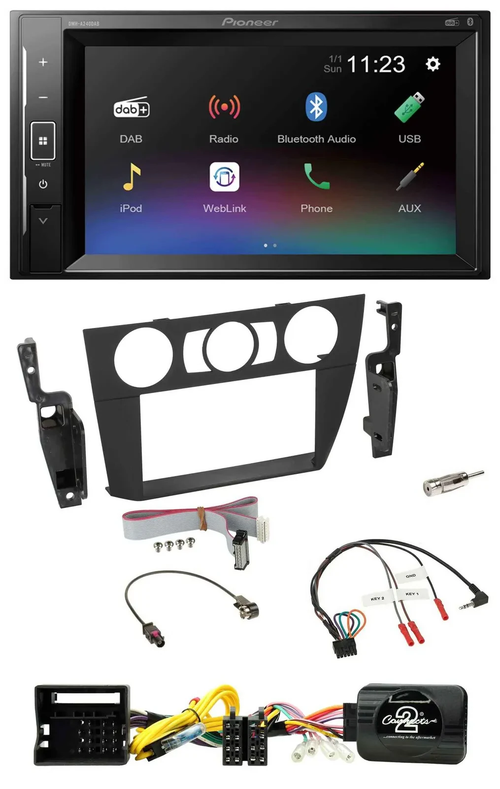 Pioneer DAB Lenkrad 2DIN Bluetooth USB Autoradio für BMW 3-er 2005-2013 man. Kli