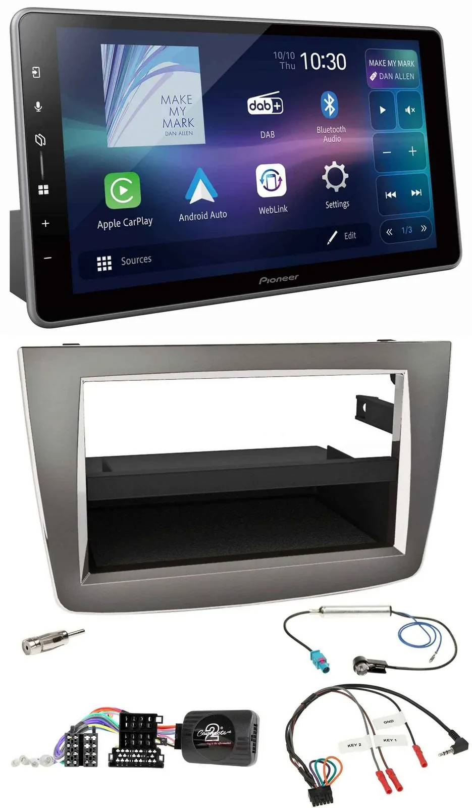 Автомагнитола для Alfa Romeo Mito (955) 2008–2014 Pioneer Bluetooth, USB, DAB, серебристая