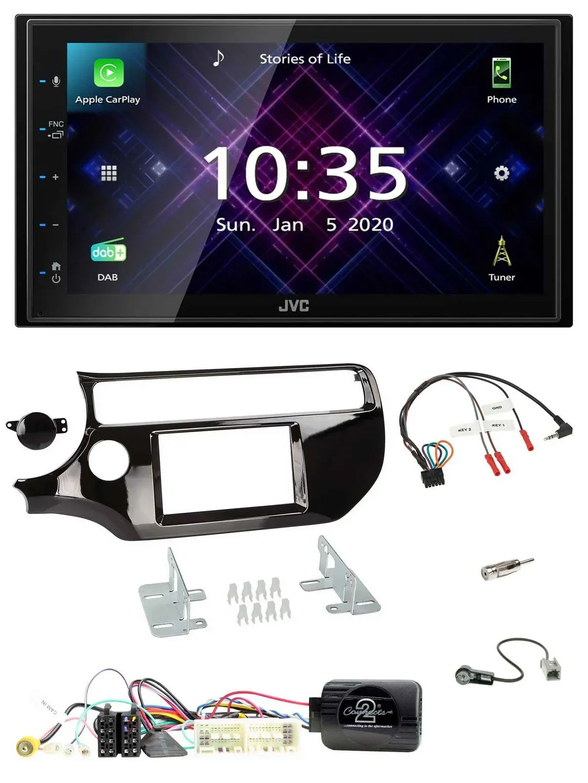 JVC DAB 2DIN Lenkrad Bluetooth USB Autoradio für Kia Rio UB 2017-2023 piano schw
