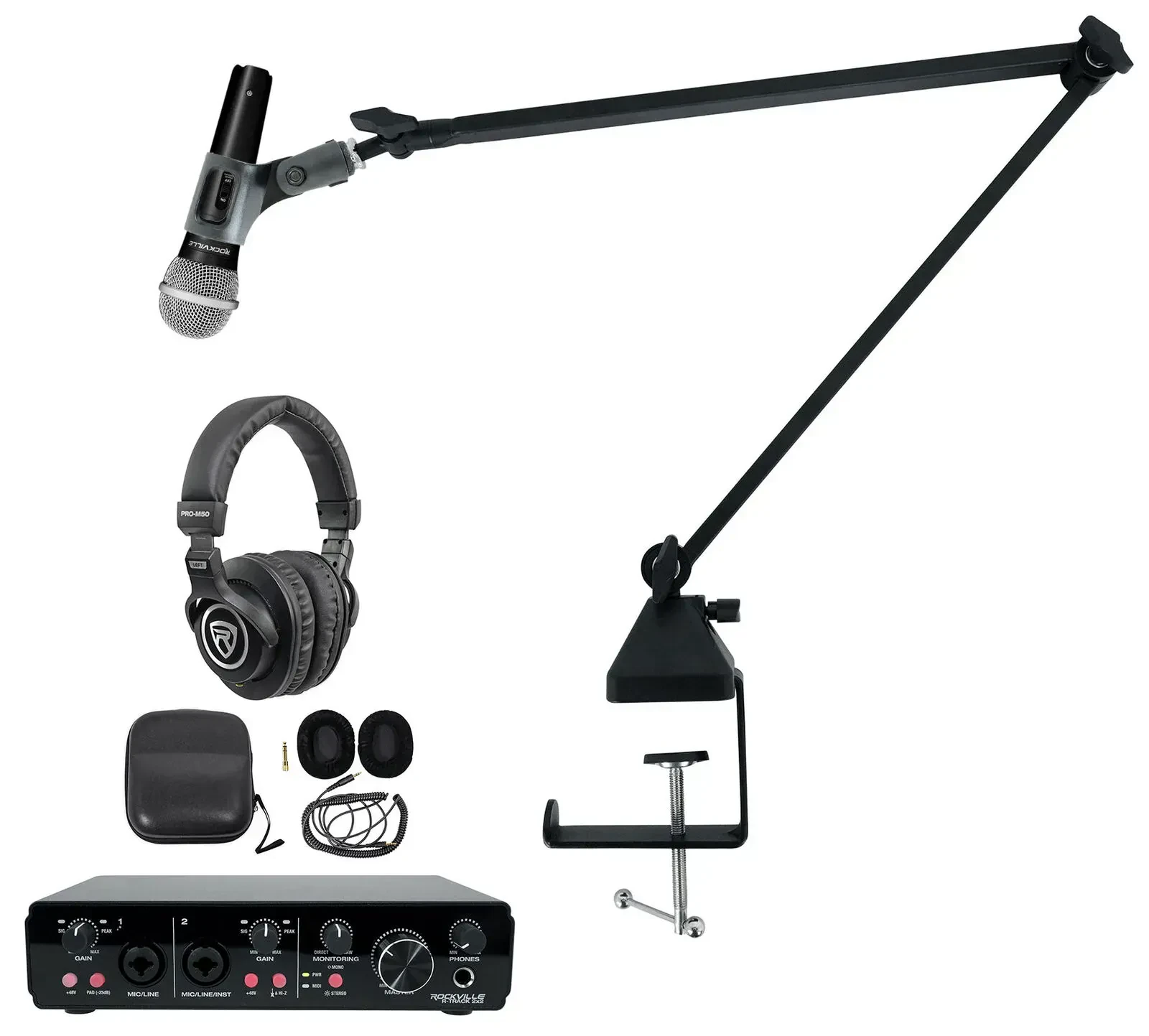 Комплект для подкастов Rockville R-TRACK 2x2+RMC-XLR+PRO-M50 BROAD 3