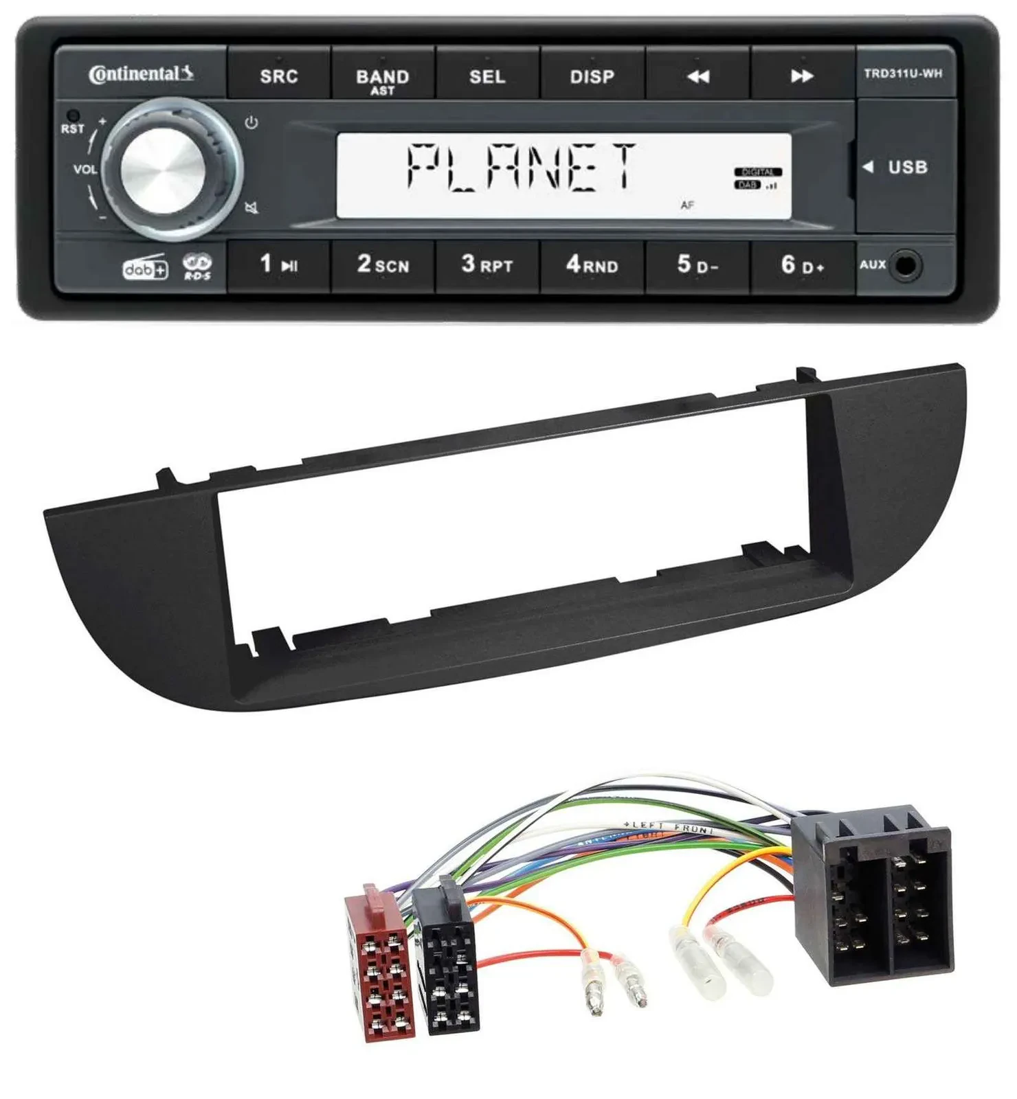 Continental MP3 AUX USB DAB 1DIN Autoradio für Fiat 500 (ab 2007) - schwarz