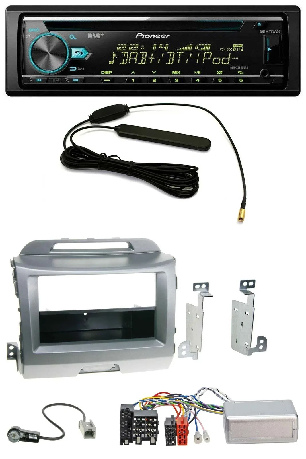 Автомагнитола для Kia Sportage 3 (2010–2015) Pioneer CD/MP3, DAB, USB, серебристый, с управлением на руле