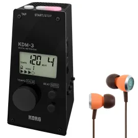 Korg Metronom KDM-3 Digital mit 19 Taktarten Schwarz mit In-Ear Kopfhörern