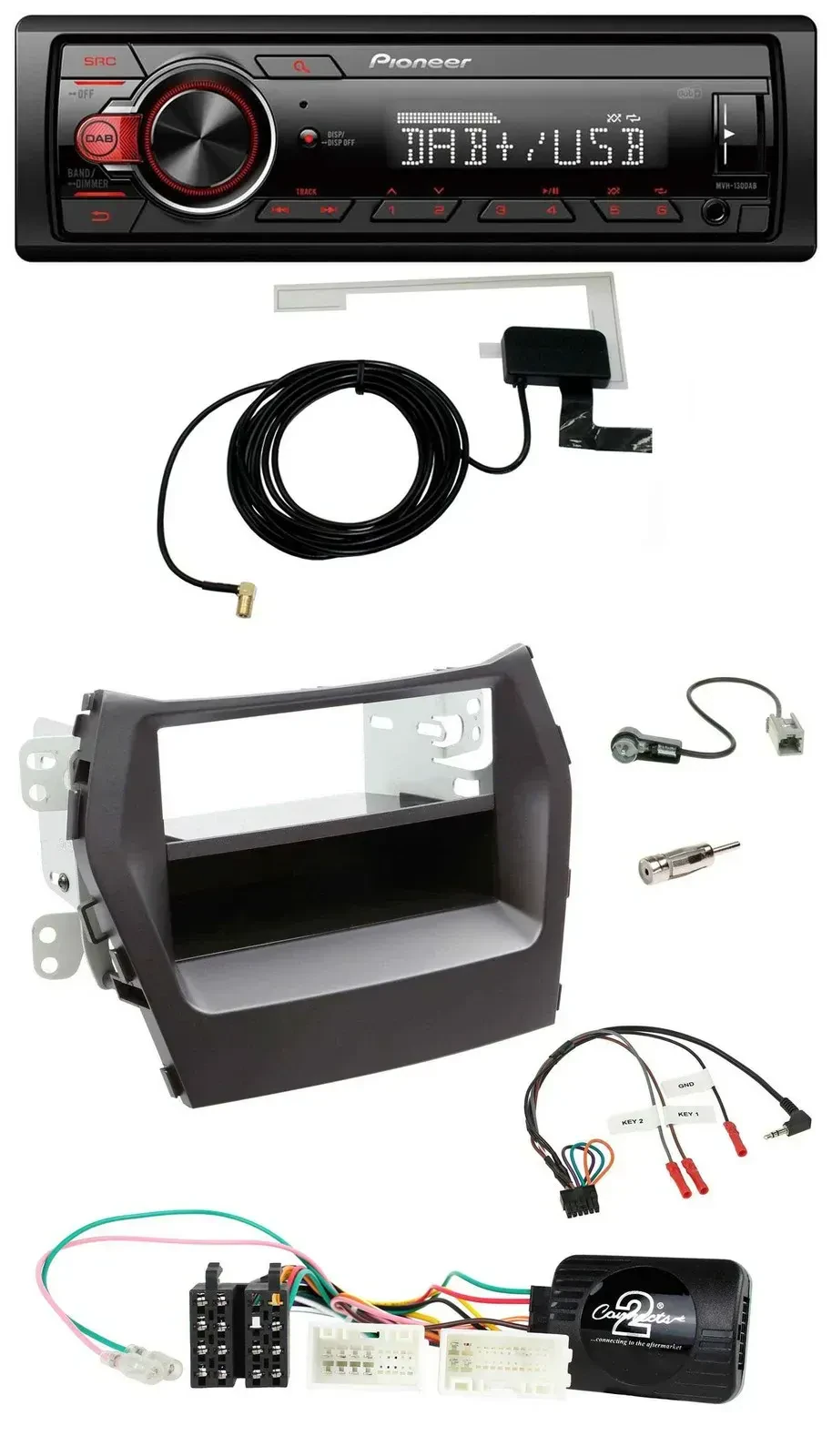 Автомагнитола Pioneer 1 DIN MP3 DAB USB для Hyundai Santa Fe (с 2012), чёрная