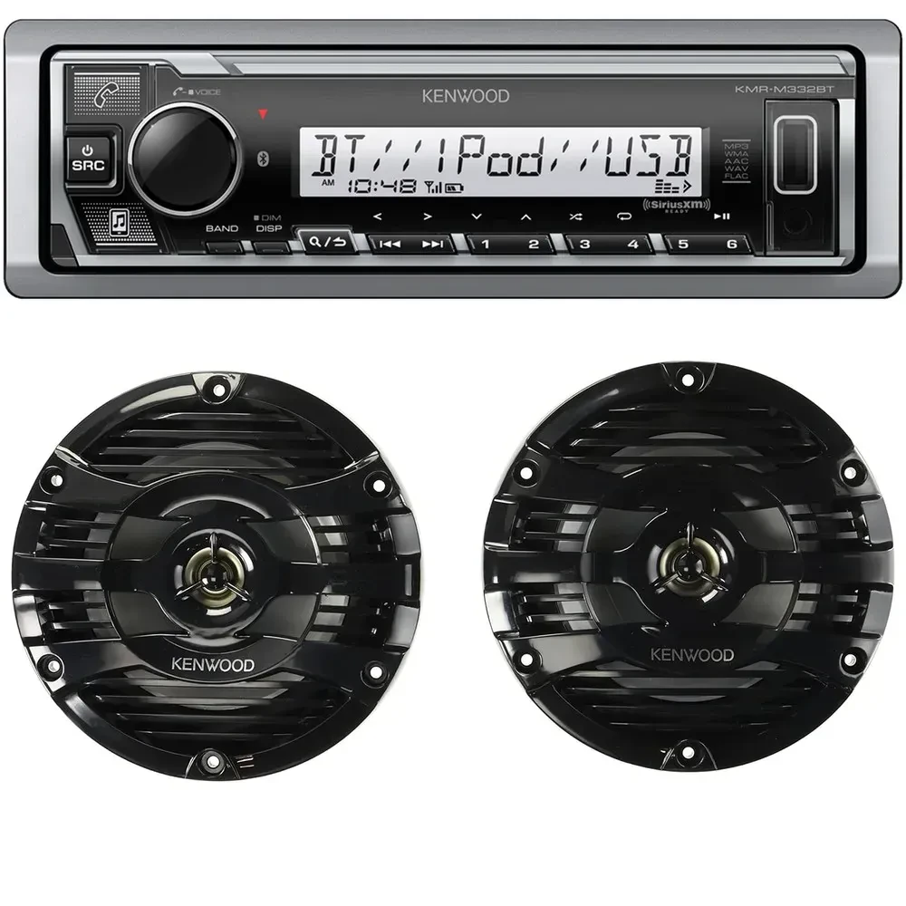 Автомагнитола для лодки Kenwood KMR-M332BT, 6.5" морские коаксиальные колонки (набор)