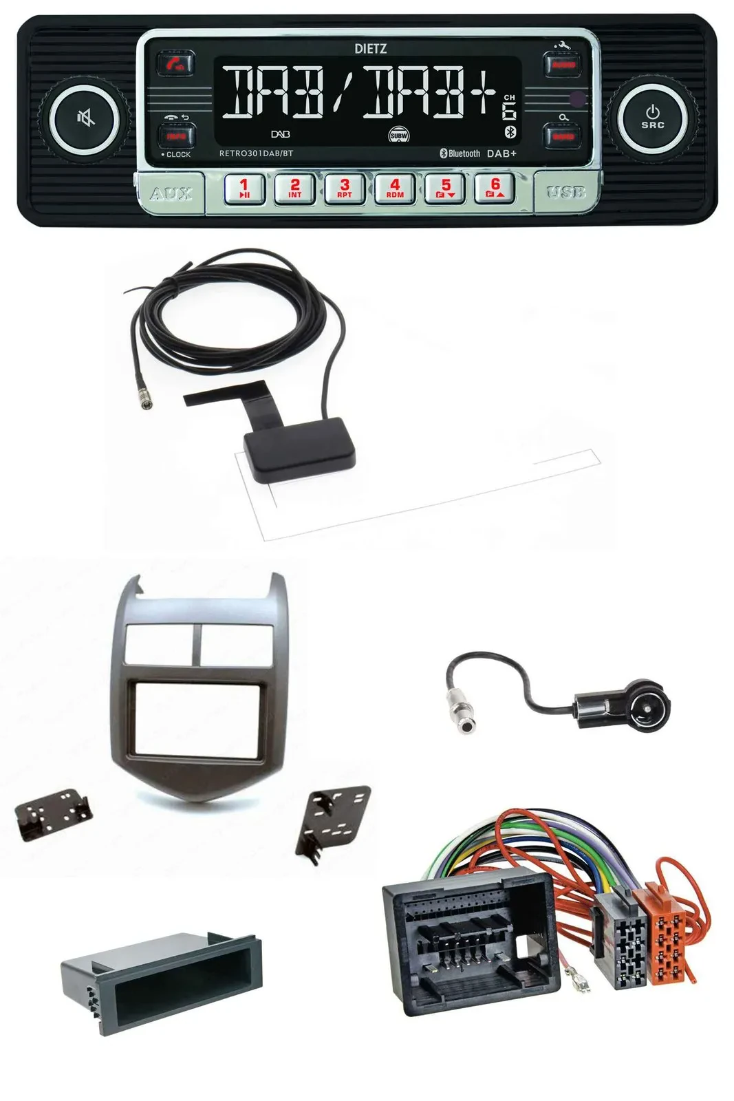 Dietz DAB Bluetooth USB MP3 Autoradio für Chevrolet Aveo Sonic ab 2011 dunkelgra