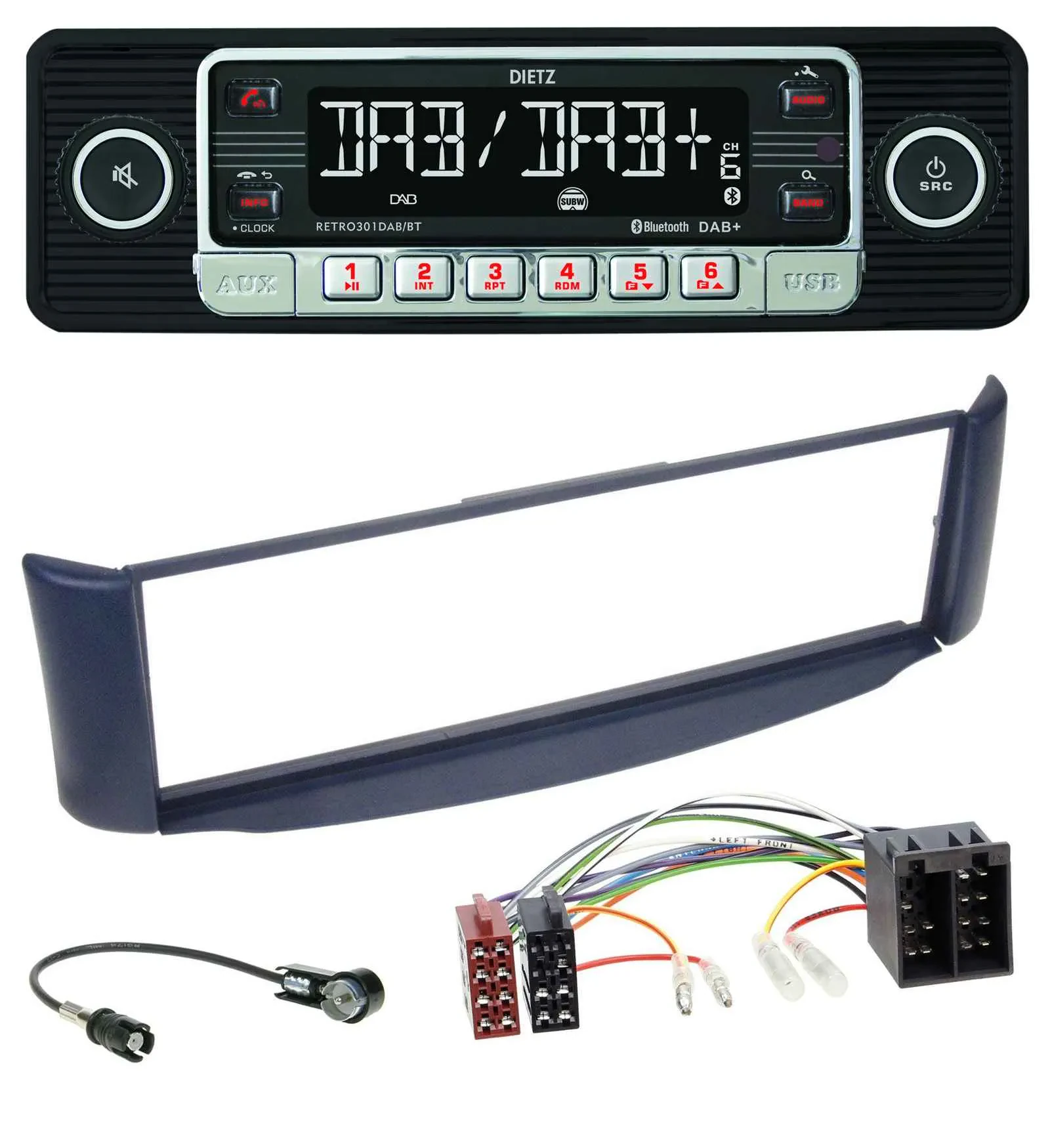 Dietz USB DAB MP3 Bluetooth Autoradio für Smart ForTwo 450 blau ohne Metallschac