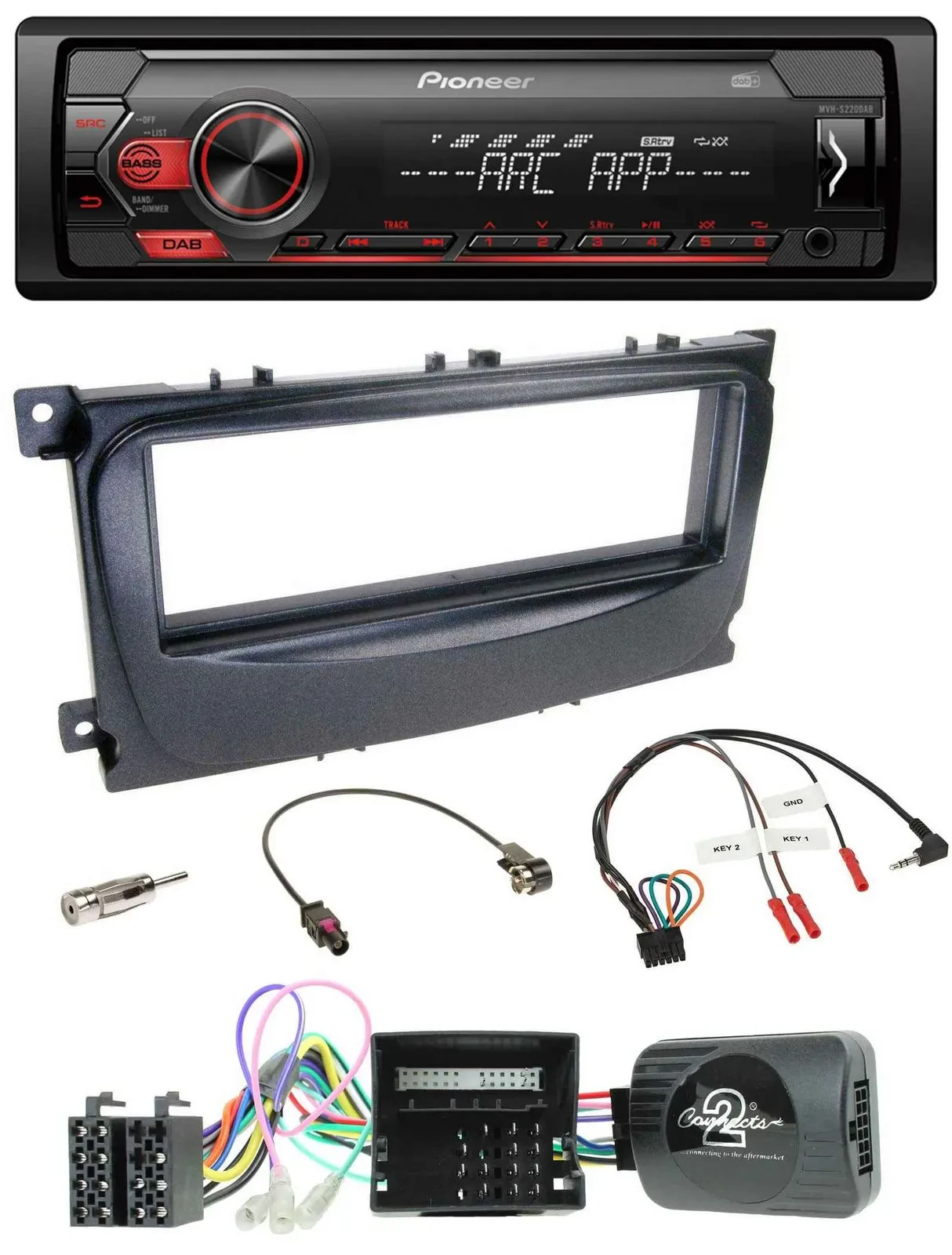 Автомагнитола Pioneer 1DIN DAB USB MP3 для Ford Mondeo/S-Max (2007–2014) с поддержкой CAN-Bus и управлением с руля