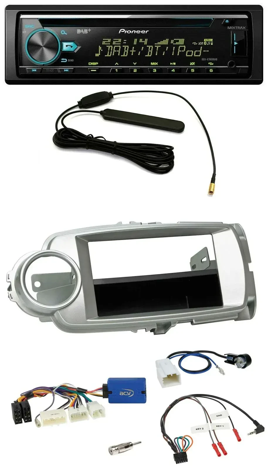Pioneer CD MP3 Lenkrad DAB USB Autoradio für Toyota Yaris 2011-2014 silber 28-Pi