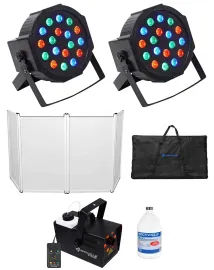 Rockville RFAAW DJ Event Facade Booth+Travel Bag+LED Fogger+Fluid+2) Wash Lights