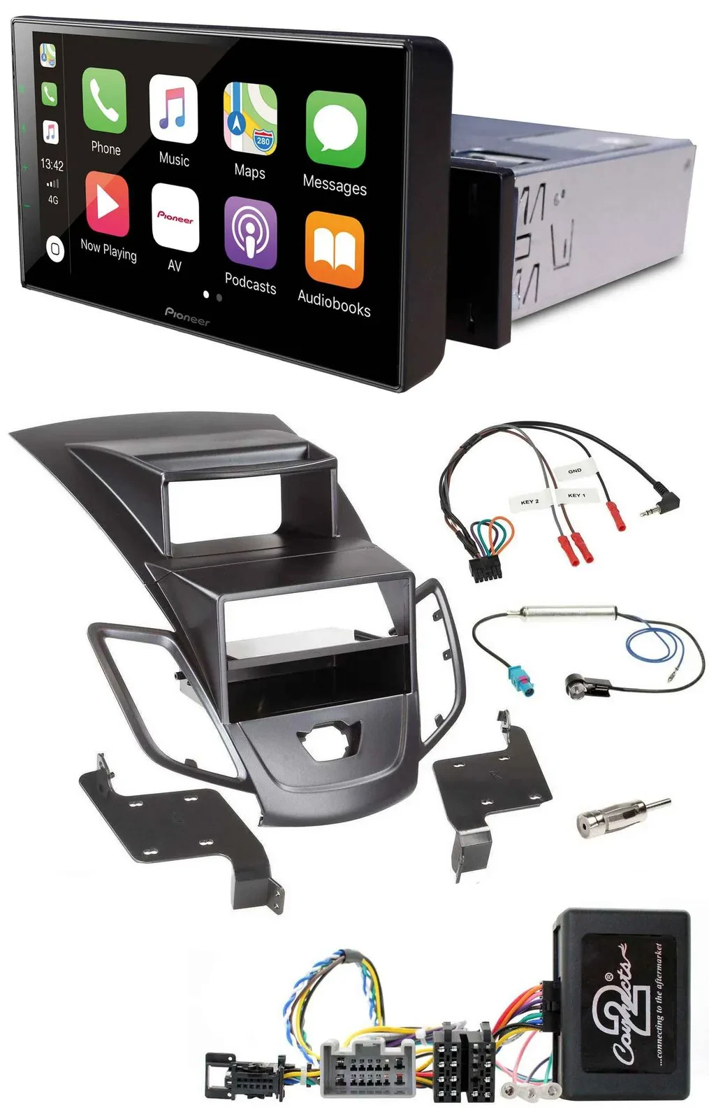 Pioneer Bluetooth Lenkrad DAB USB Autoradio für Ford Fiesta 08-10 Display schwar