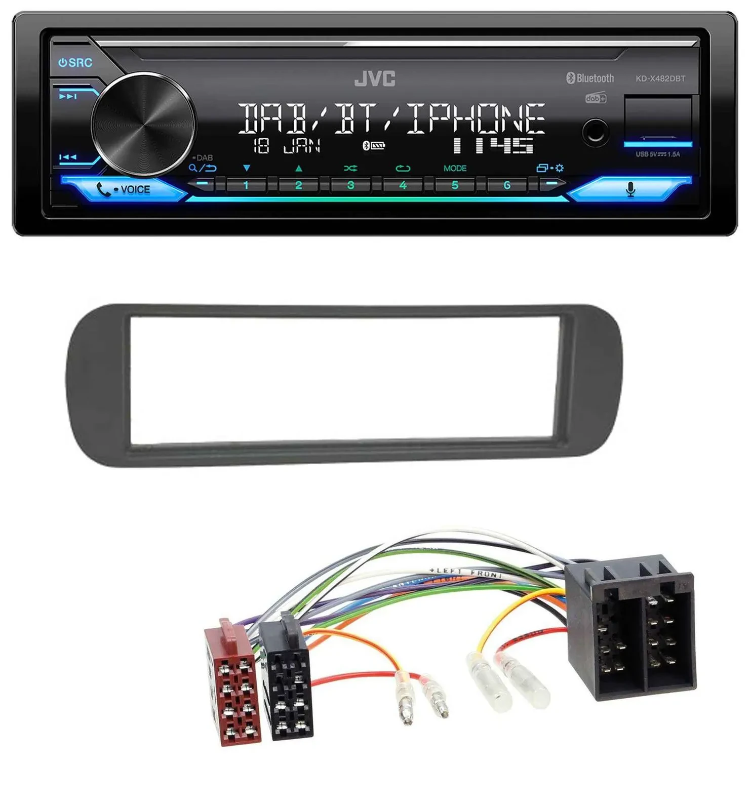 Автомагнитола JVC Bluetooth DAB USB MP3 для Lancia Y (1996–2004), черная