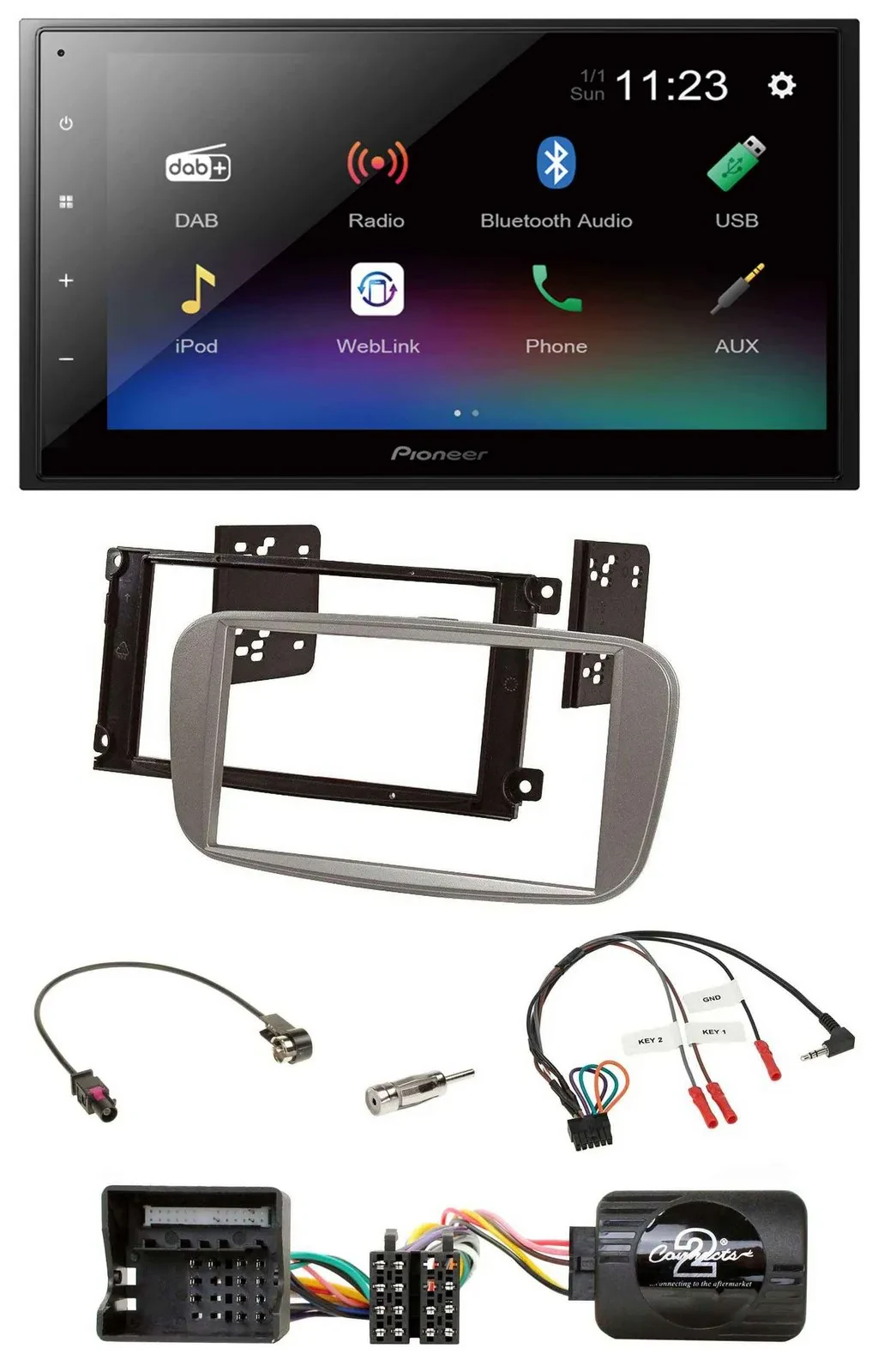 Pioneer USB Bluetooth DAB 2DIN Lenkrad Autoradio für Ford Focus Galaxy C-Max sil