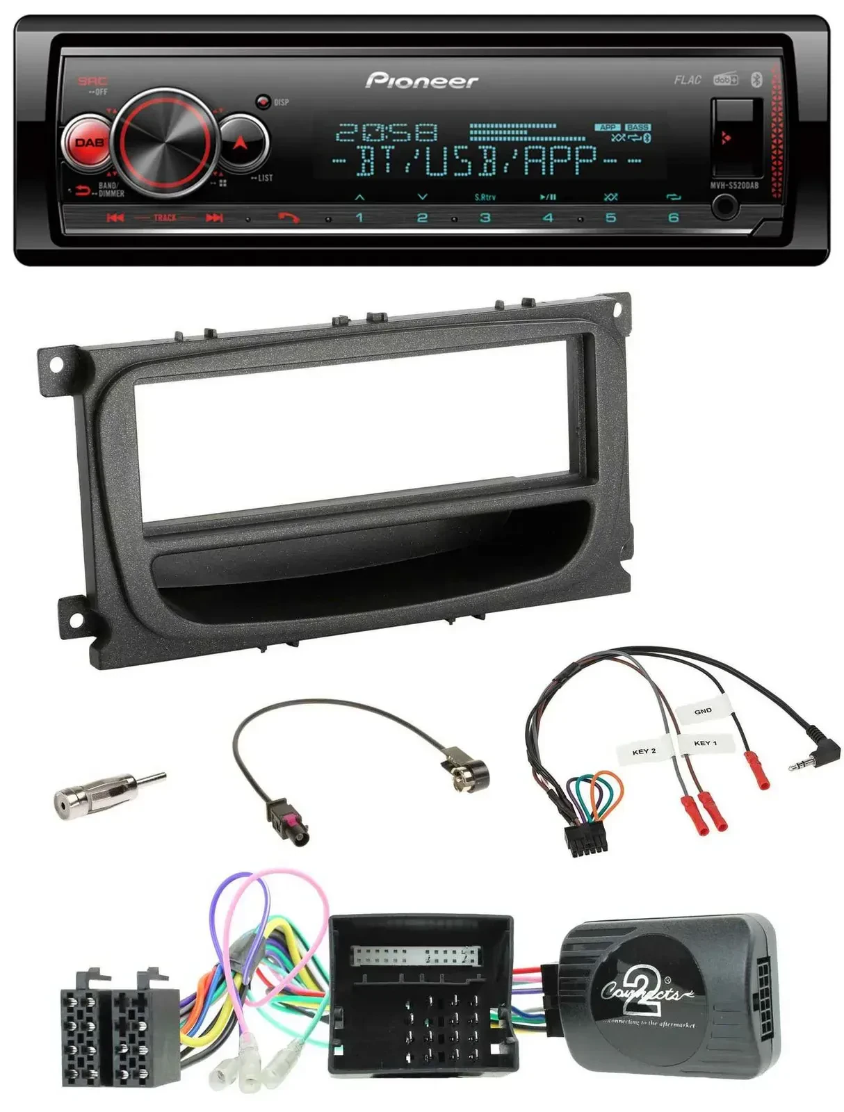 Автомагнитола для Ford Mondeo, S-Max (2007–2014) Pioneer Bluetooth, USB, DAB, черный