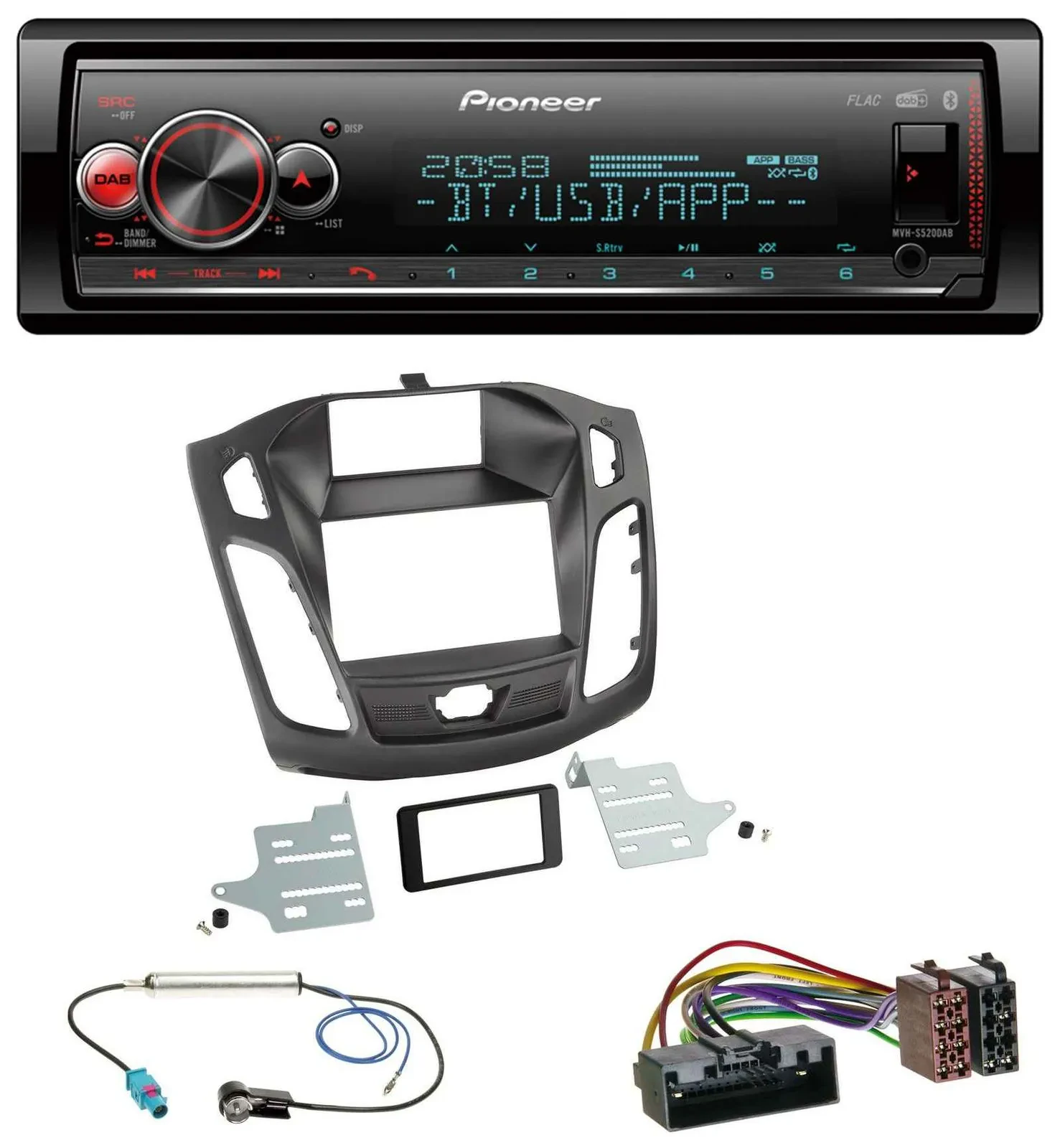 Pioneer Bluetooth USB MP3 DAB Autoradio für Ford Focus (DYB, 2011-2014)
