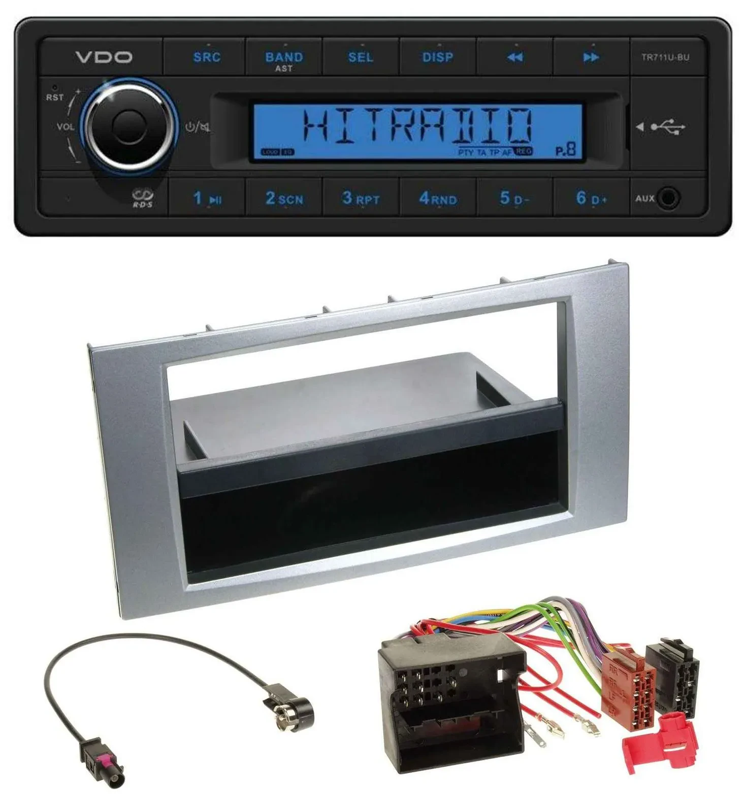 VDO AUX 1DIN MP3 USB Autoradio für Ford Fiesta Focus 2004-2008 silber