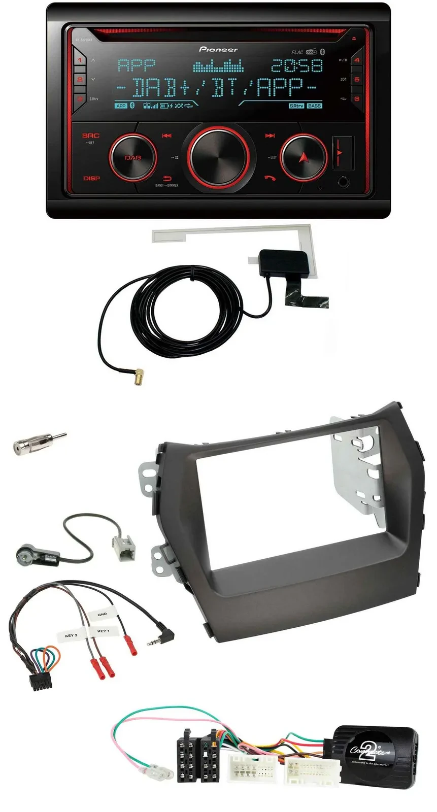 Автомагнитола для Hyundai Santa Fe (с 2012) Pioneer 2-DIN, DAB, USB, CD, Bluetooth, поддержка управления с руля