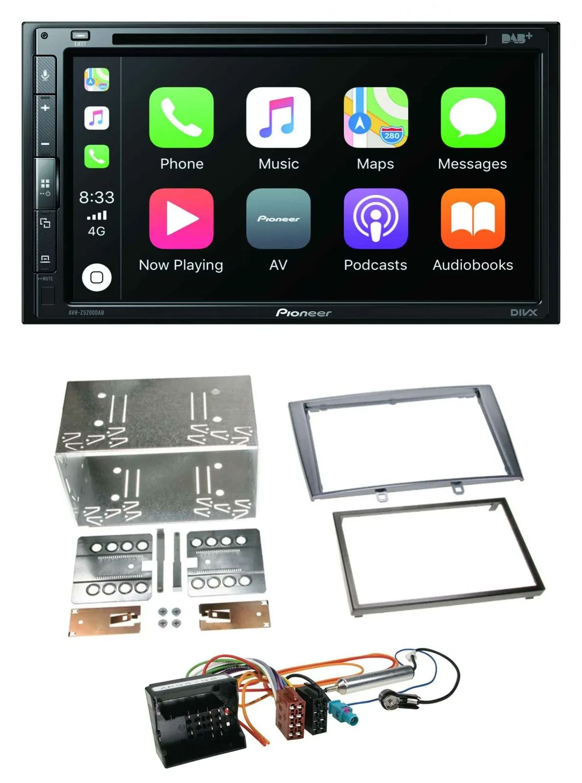 Pioneer DVD 2DIN MP3 DAB Bluetooth USB Autoradio für Peugeot 308 07-09 silber