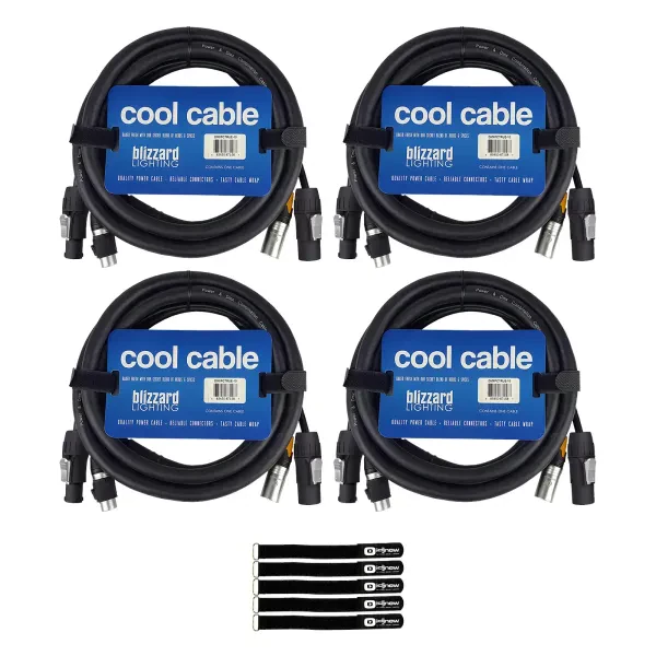 Blizzard Lighting DMXPCT-10 10FT IP Rated Combo Cable 4-Pack