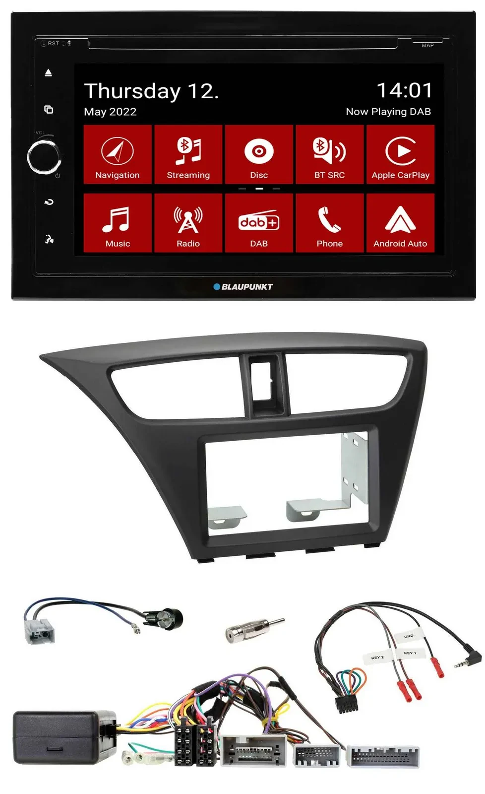 Blaupunkt Lenkrad DVD Bluetooth DAB 2DIN USB Autoradio für Honda Civic ab 12 sch