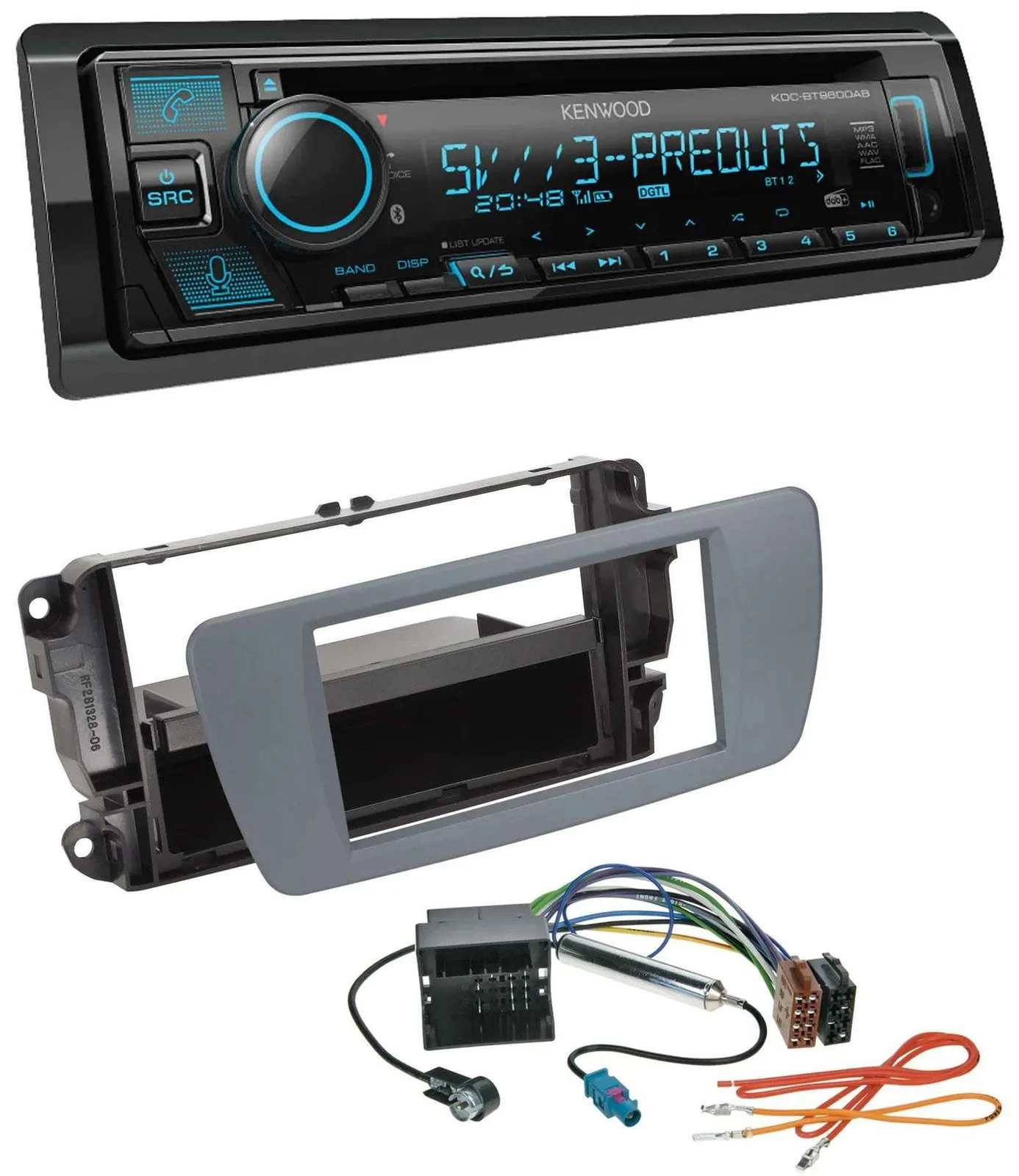 Автомагнитола Kenwood Bluetooth USB CD MP3 DAB для Seat Ibiza (с 2008), серый