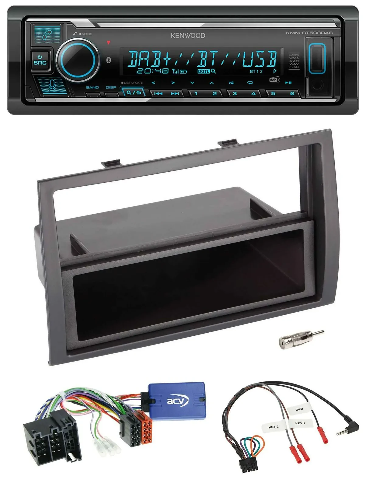 Автомагнитола Kenwood Bluetooth DAB USB для Fiat Ducato 2008–2011 черная