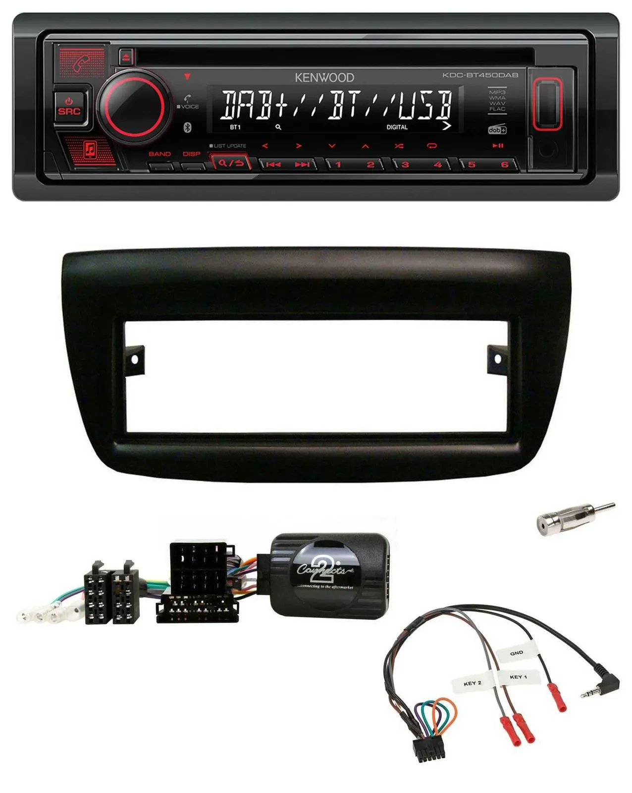 Автомагнитола для Fiat Doblo 2012–2015 Kenwood CD USB Bluetooth DAB черный
