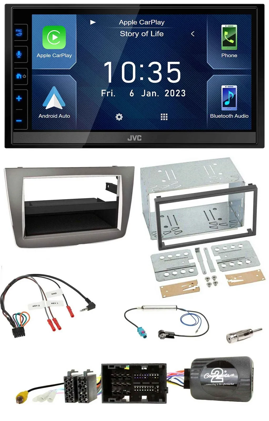 JVC DAB Bluetooth Lenkrad USB 2DIN Autoradio für Alfa Romeo Mito 2014-2018 silbe