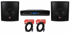 (2) Rockville SBG1158 15" Pro DJ PA Subwoofers+5000w 2-Channel Amplifier+Cables