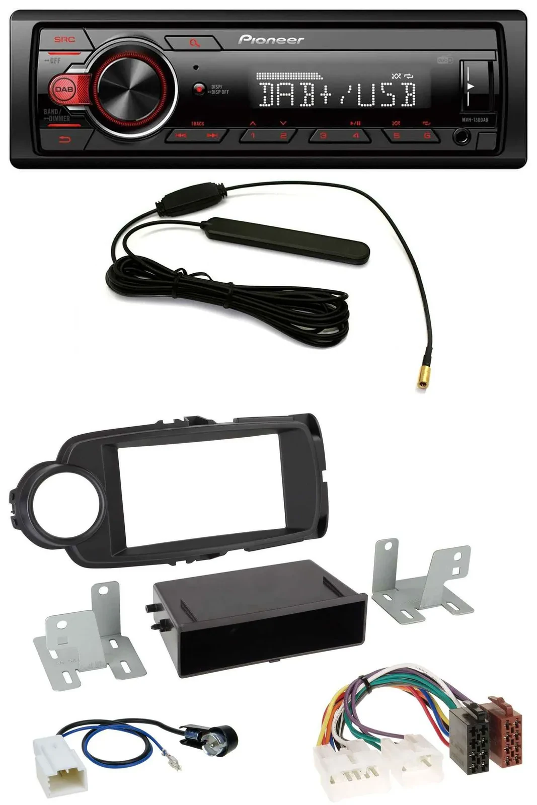 Pioneer MP3 DAB 1DIN AUX USB Autoradio für Toyota Yaris (11-14) - schwarz
