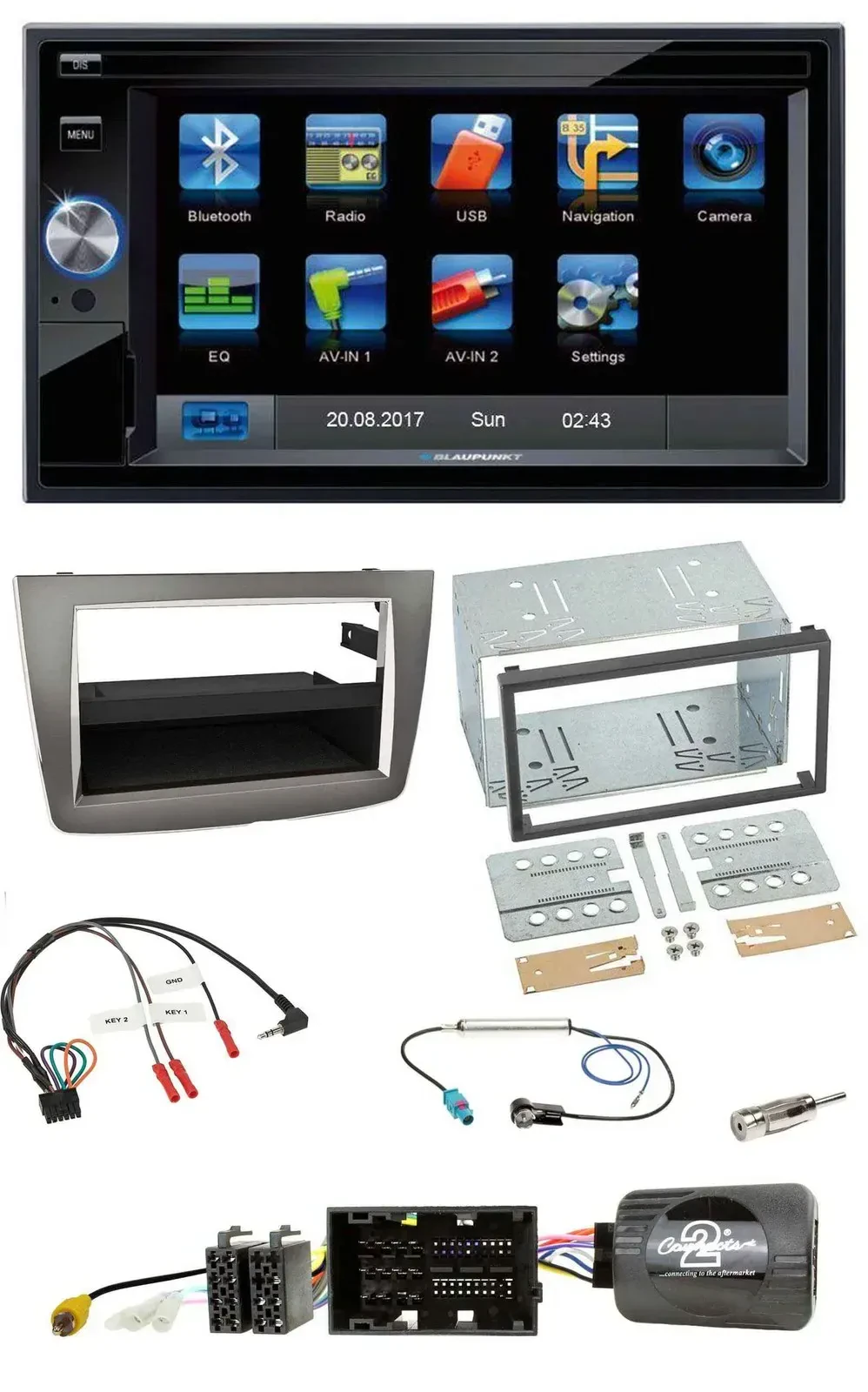 Blaupunkt 2DIN Bluetooth TMC USB Lenkrad SD Navigation für Alfa Romeo Mito 2014-