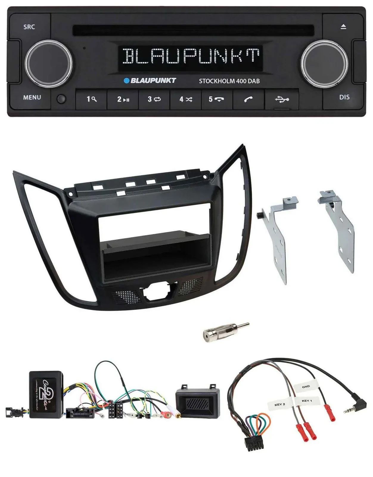 Blaupunkt Lenkrad Bluetooth DAB CD USB Autoradio für Ford C-Max Kuga matt schwar