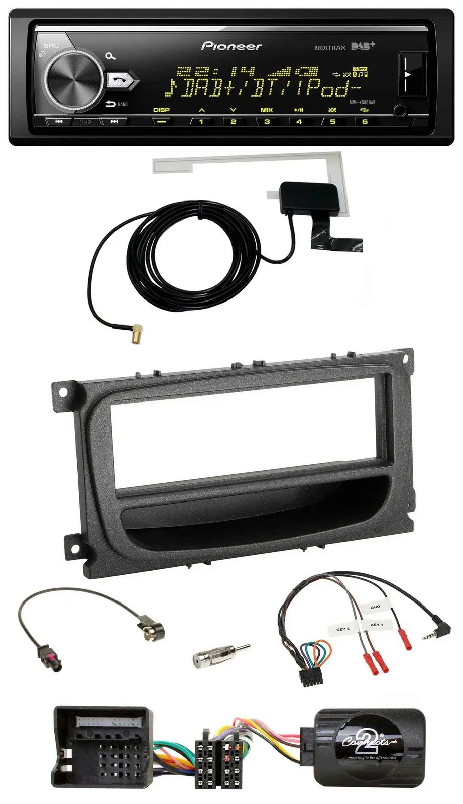 Автомагнитола Pioneer Bluetooth DAB USB для Ford C-Max, Galaxy, Focus (с поддержкой кнопок на руле, с 2007 г.)