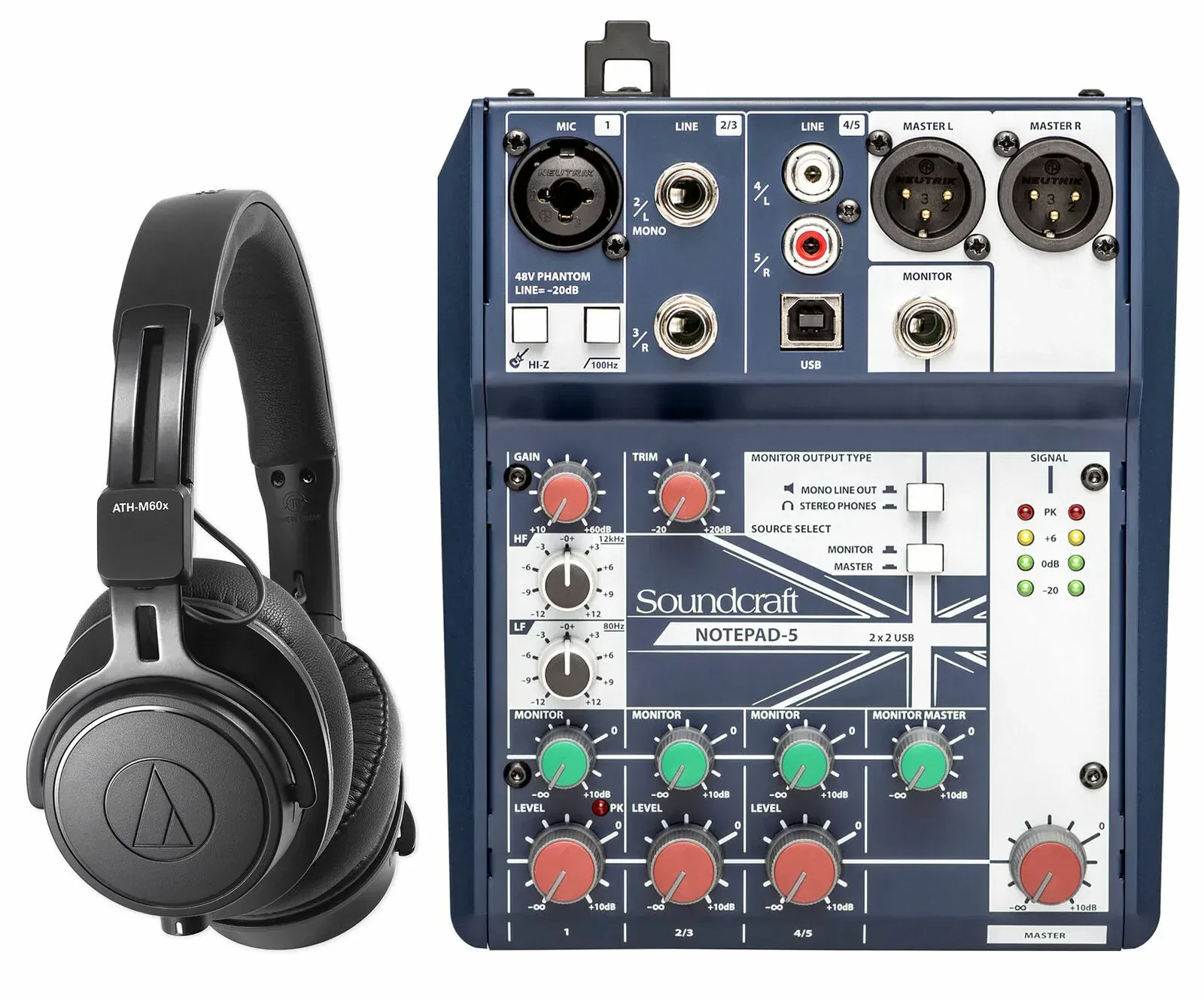 Студийный комплект Audio-Technica ATH-M60X + Soundcraft Notepad-5 с USB-интерфейсом (набор, 2 шт.)