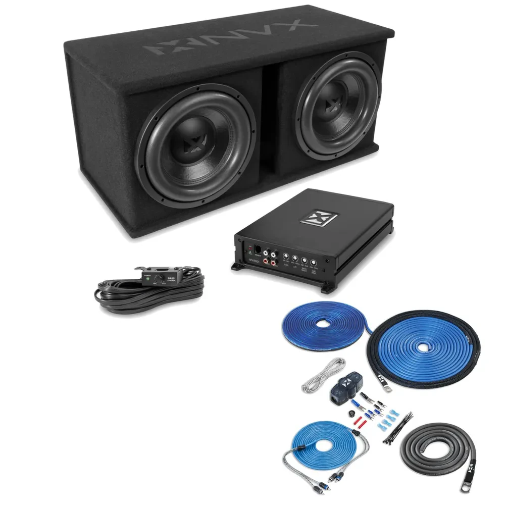 Сабвуфер пассивный для авто NVX NPKG212 2x 12" (набор) с усилителем и проводкой 8 AWG