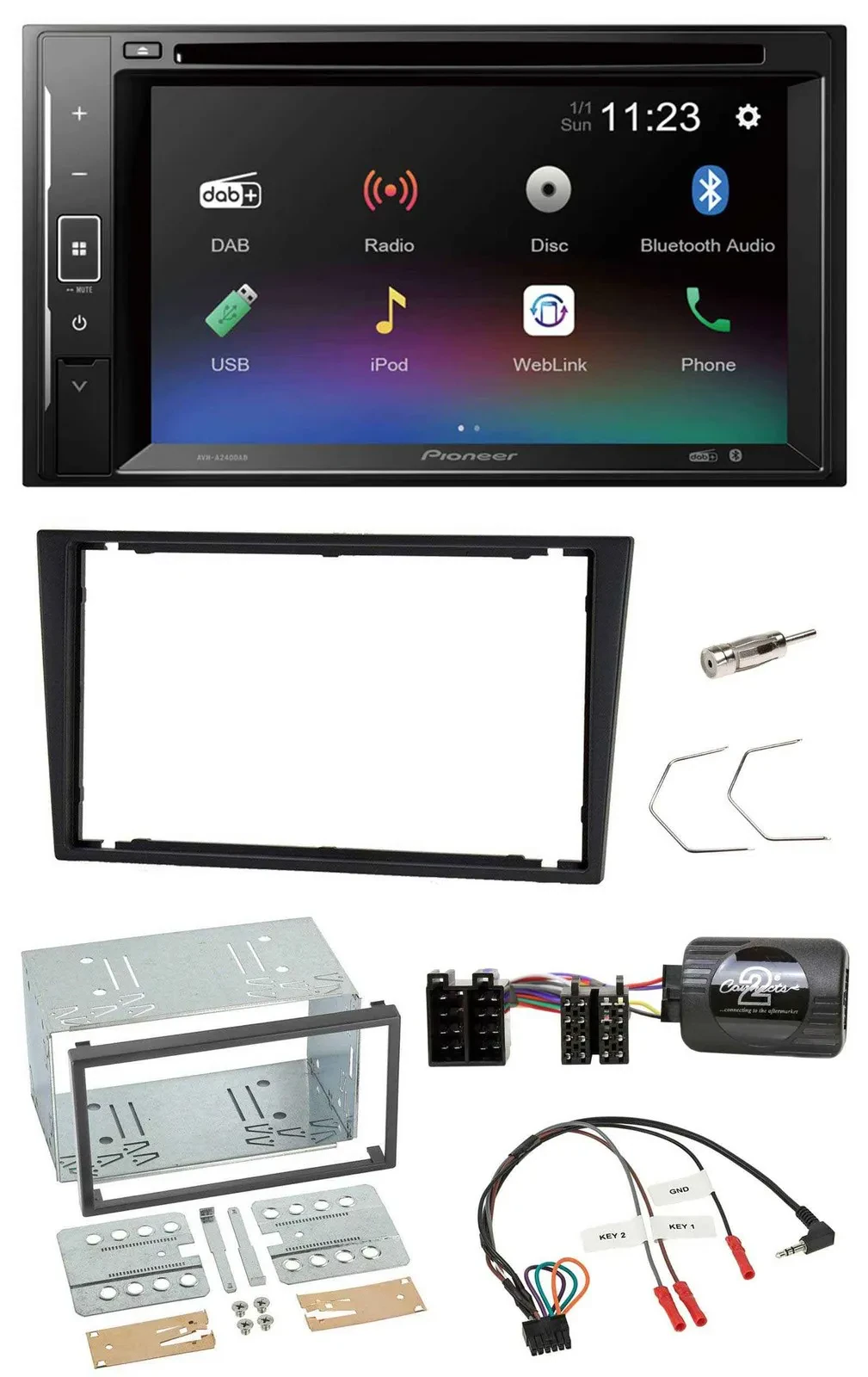 Pioneer Bluetooth Lenkrad USB 2DIN DAB DVD Autoradio für Opel Corsa C Vectra C c