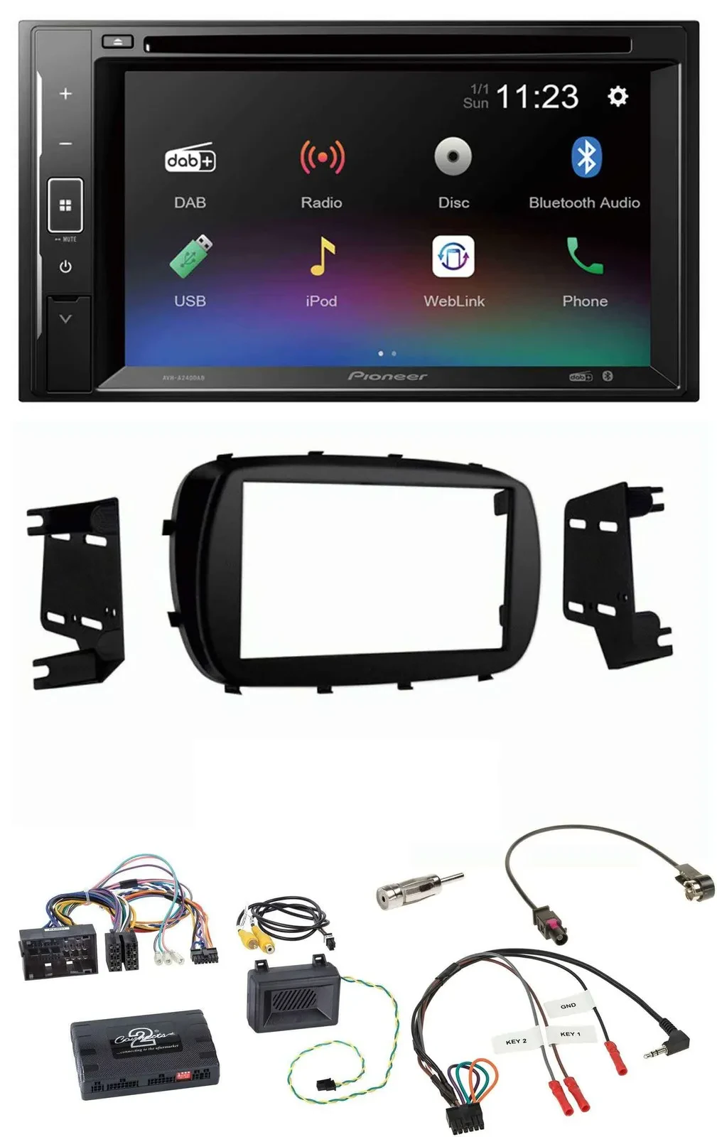 Автомагнитола для Fiat 500X Pioneer 2DIN Bluetooth USB DAB DVD с управлением на руле