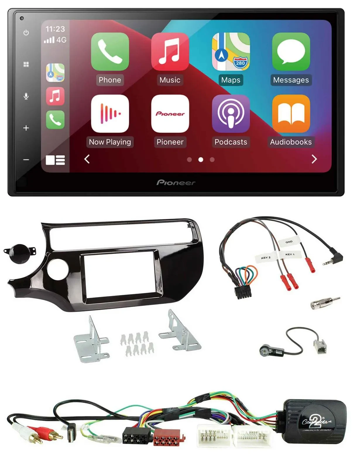 Автомагнитола Pioneer 2DIN, DAB, Bluetooth, USB для Kia Rio UB (с 2015), черный (piano black)