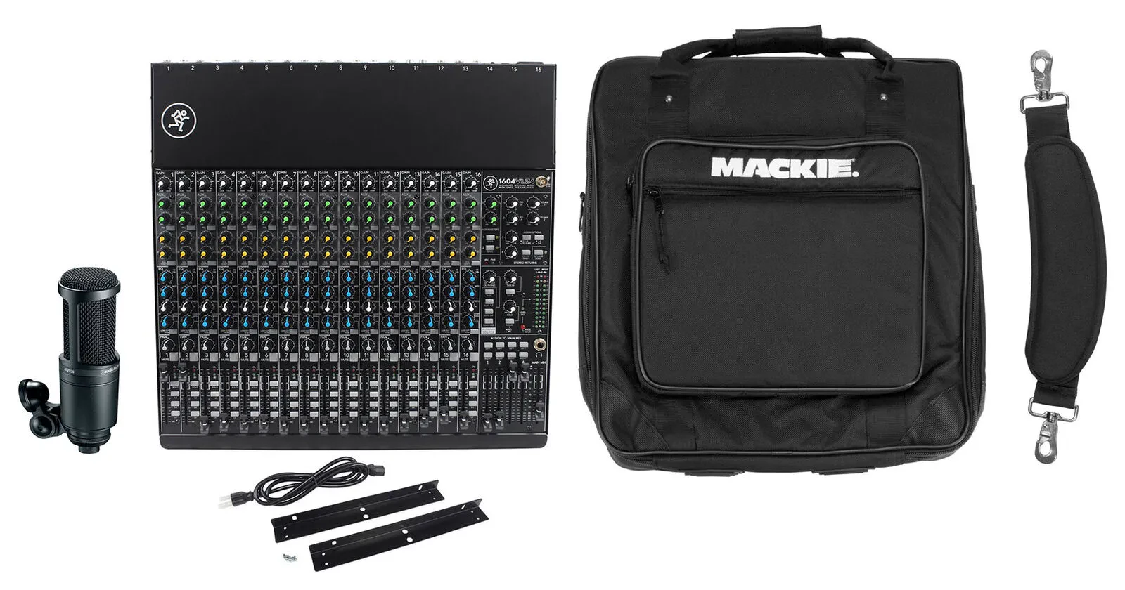 Аналоговый микшер Mackie 1604VLZ4, 16 каналов, 4 шины (набор, 3 шт.) с Audio-Technica AT2020 и сумкой