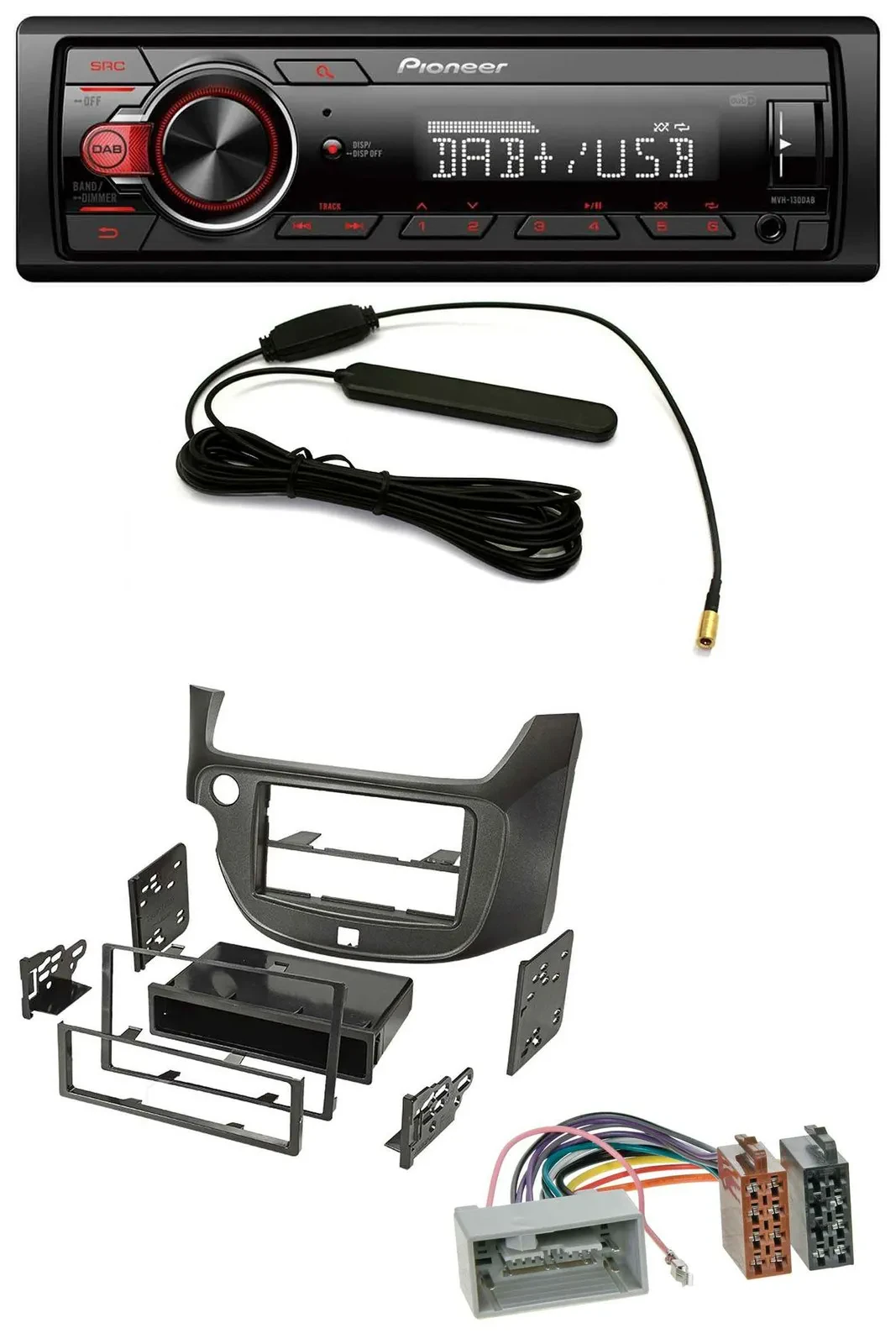 Pioneer MP3 DAB 1DIN AUX USB Autoradio für Honda Jazz (ab 2009) dunkelgrau