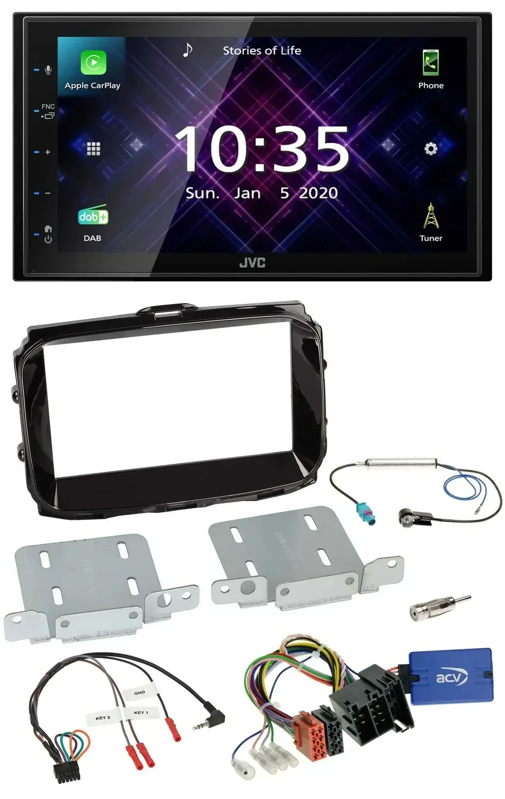 Автомагнитола JVC 2DIN, DAB, Bluetooth, USB для Alfa Romeo Giulietta (ISO, 2013–2021)