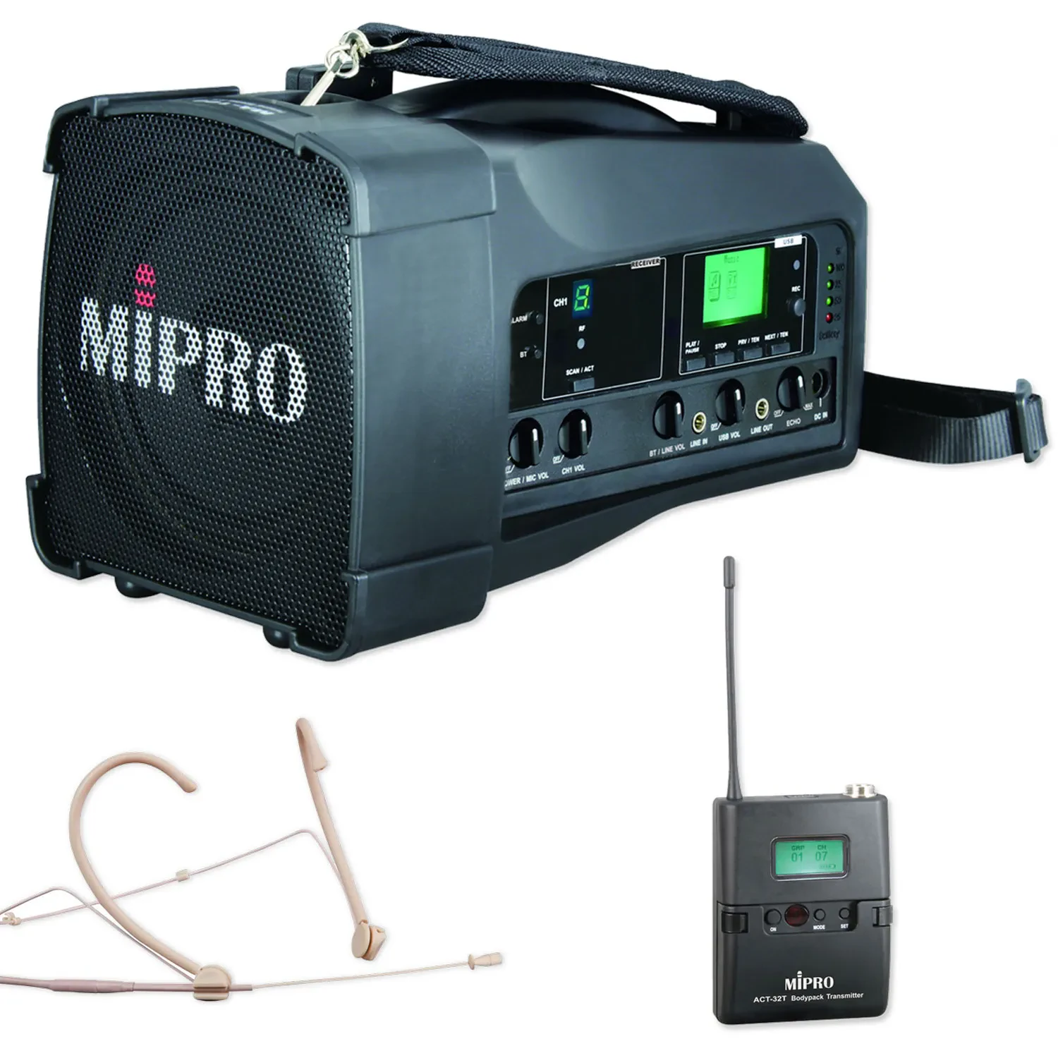 Mipro MA-100 Beschallungssystem mit Taschensender und Headsetmikrofon